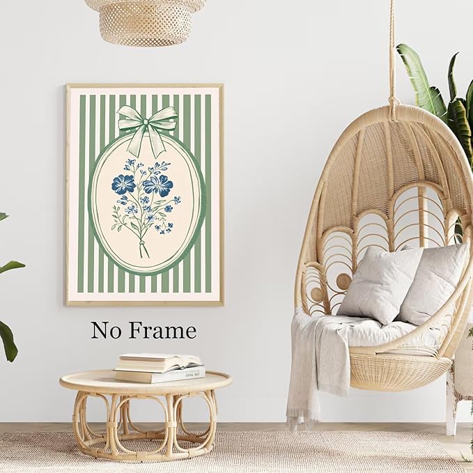 Deocorlevel Minimalist Flower Wall Art Blue Floral Painting Modern Blue Art Sage Green Minimalist Artwork Watercolor Wildflower Prints Trendy Green Poster Aesthetic Flower Prints 16x24inch No Frame