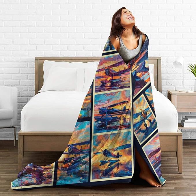 Airplane Blanket Aircraft Plane Throw Blanket Flannel Stuff Merch Cozy Decor Fleece Plush Fuzzy Warm Soft Lightweight Bedding Gifts for Pilots Women Men Girl Boy Couch 80"X60"