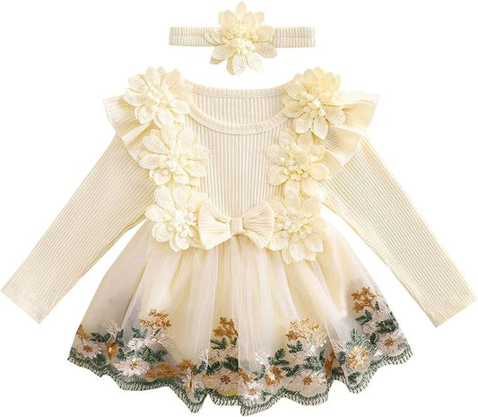 Giraropa Baby Girl Fall Winter Clothes Long Sleeve Romper Dress + Socks + Headband Newborn Infant Cute Casual Outfits