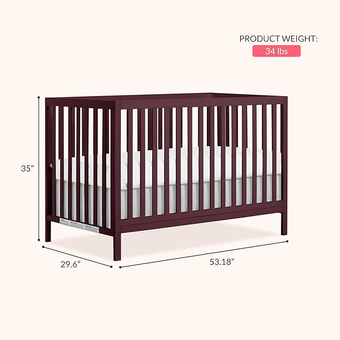 Dream On Me Synergy MOD 5-in-1 Convertible Full-Size Baby Crib with Toddler, Day & Full Bed Conversion in Auburn, GreenGuard Gold & JPMA, 3 Mattress Heights, Sustainable Pinewood