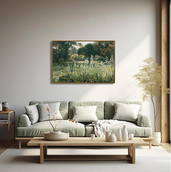 OIQArtOIQ Vintage Framed Wall Art Garden Landscape Canvas Art Prints Rustic Farmhouse Scenery Pictures Wall Decor Modern Cottagecore Paintings Artwork For Bedroom Bathroom Office Living Room
