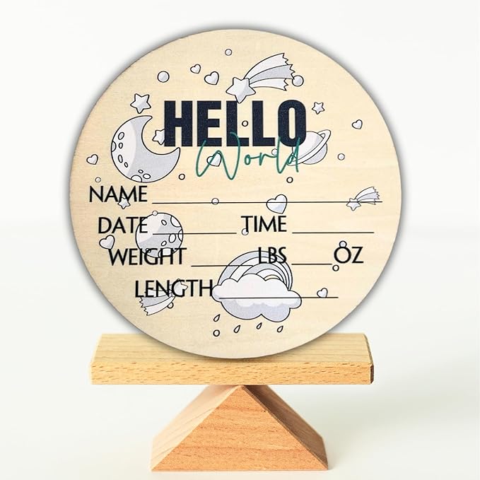 Hello World Newborn Sign 6" - Baby Announcement Sign for Hospital - Welcome Baby Sign - Announcement Board for New Baby - Birth Announcement Sign - Newborn Name Sign - Perfect for Baby Arrival (space 1)