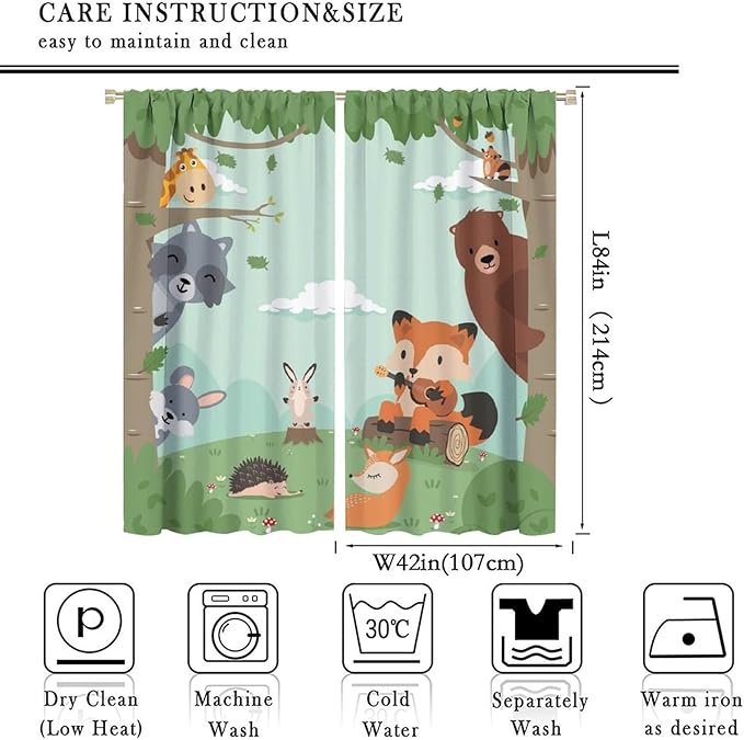 Forest Animals Curtains Colorful Forest Cartoon Cute Fox Bear Giraffe for Kids Boys Girls Nursery Bedroom Living Room Blackout Rod Pocket Decoration Window Drapes 2 Panels W42xL84in