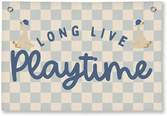 Playroom Wall Decor, Kids Toddler Boy Playroom Silly Goose Decor Hanging Linen Banner,Play Room Wall Decor for Kids Boys Nursery, 20x30 Inch