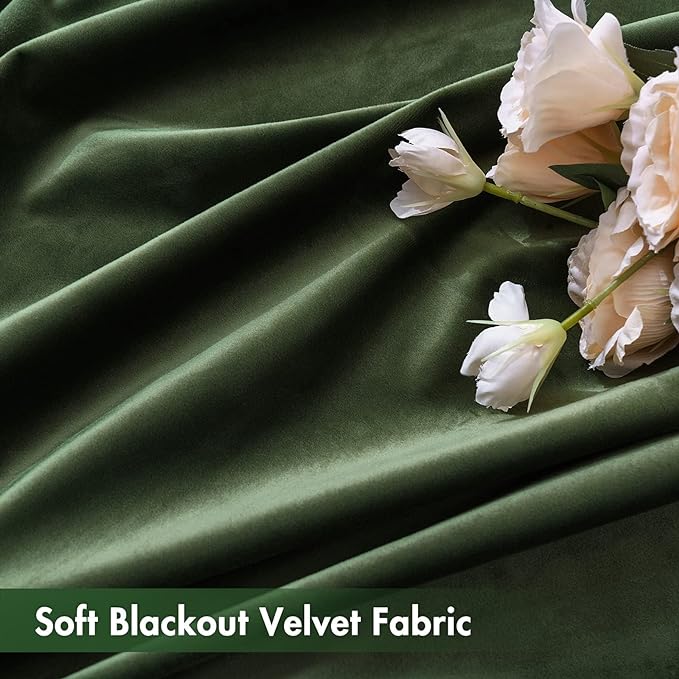 MIULEE Olive Green Velvet Curtains Thermal Insulated Blackout Curtain Drapes for Bedroom Living Room Darkening 100 Inches Long Curtains Panels Rod Pocket Set of 2