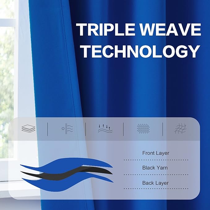 DUALIFE Royal Blue Curtains Room Darkening Curtains，Rod Pocket and Back Tab Thermal Insulated Drapes 52x96 Inch，2 Panels