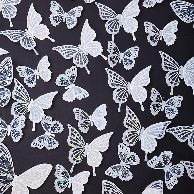 60Pcs Butterfly Wall Stickers 3D Butterflies Stickers Removable Mural Decor for Kids Room Bedroom Decor Living Room Decor (White)