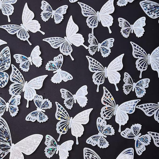 60Pcs Butterfly Wall Stickers 3D Butterflies Stickers Removable Mural Decor for Kids Room Bedroom Decor Living Room Decor (White)