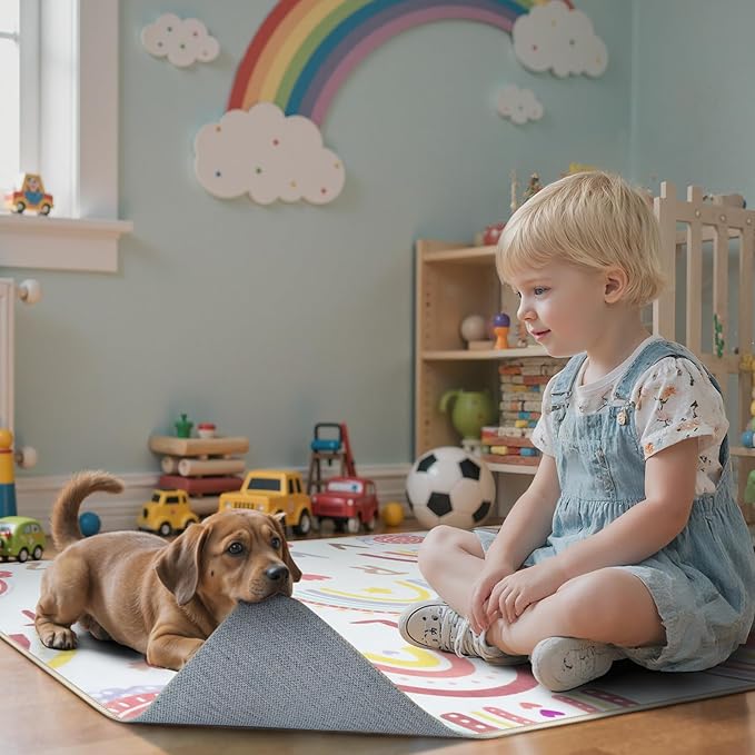LIVEBOX Rainbow Kids Rug-3x5 Playroom Nursery ABC Educational Carpet,Washable Non Slip Soft Low Pile Area Rug for Bedroom,Preschool Classroom (Pink)