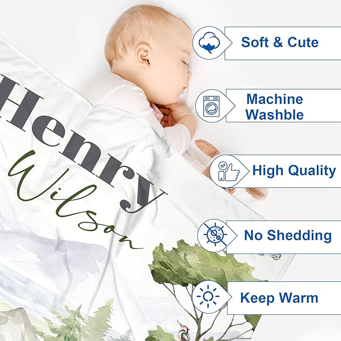 J&SBGFT Personalized Baby Blanket for Boys, Custom with Name - Receiving Blanket for Toddlers Kids Nursery Stroller Crib Decor Throw, 30"x40", Color 15