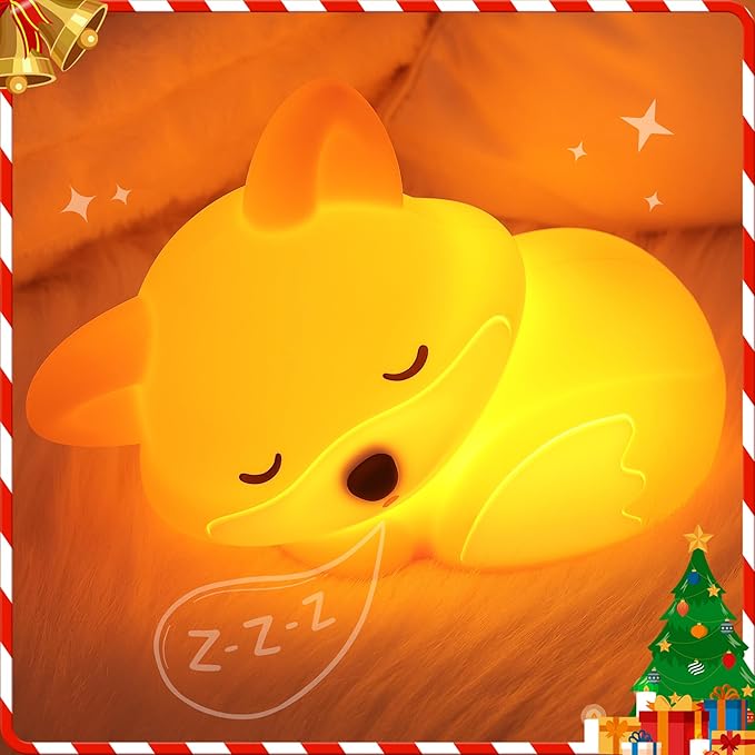 Fox Night Light, Cute Silicone Lamp with Dimmable 20 Mins Timer, Squishy Animal Nightlight Kids Bedside Decoration Light, Christmas White Elephant Gifts Idea for Baby Girl Boy Friend