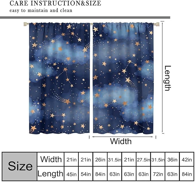 Starry Sky Blackout Curtains, Starry Scenery Blue Night Sky Stars Window Drapes for Kids Boys Girls Bedroom Living Room 63" W X 72" L