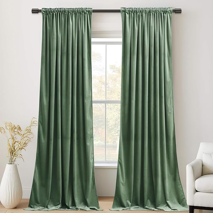 StangH Emerald Green Velvet Curtains 96 Inches Long, Room Darkening, Thermal Insulated Drapes for Bedroom, Living Room, Home Theater, Soft Rod Pocket Back Tab Window Treatment, 52x96 inch, 2 Panels