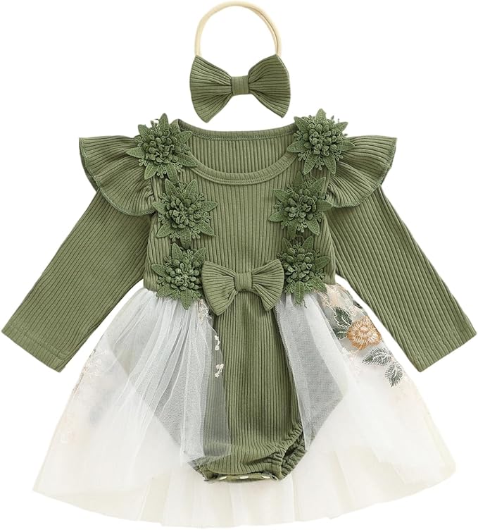 Giraropa Baby Girl Fall Winter Clothes Long Sleeve Romper Dress + Socks + Headband Newborn Infant Cute Casual Outfits