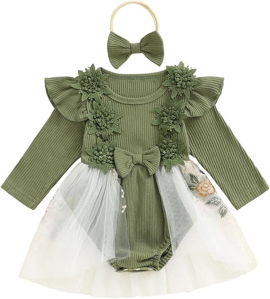 Giraropa Baby Girl Fall Winter Clothes Long Sleeve Romper Dress + Socks + Headband Newborn Infant Cute Casual Outfits