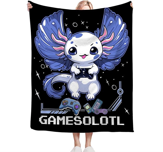 Axolotl Gaming Throw Blanket for Boys & Adults - Soft, Warm & Cozy Fleece for Couch, Sofa & Bed - 80"x60"
