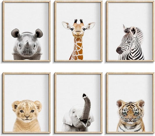 Safari Cute Animal Decor: Rhino, Giraffe, Zebra - Wall Art for Baby Bedroom (8x10, Unframed)