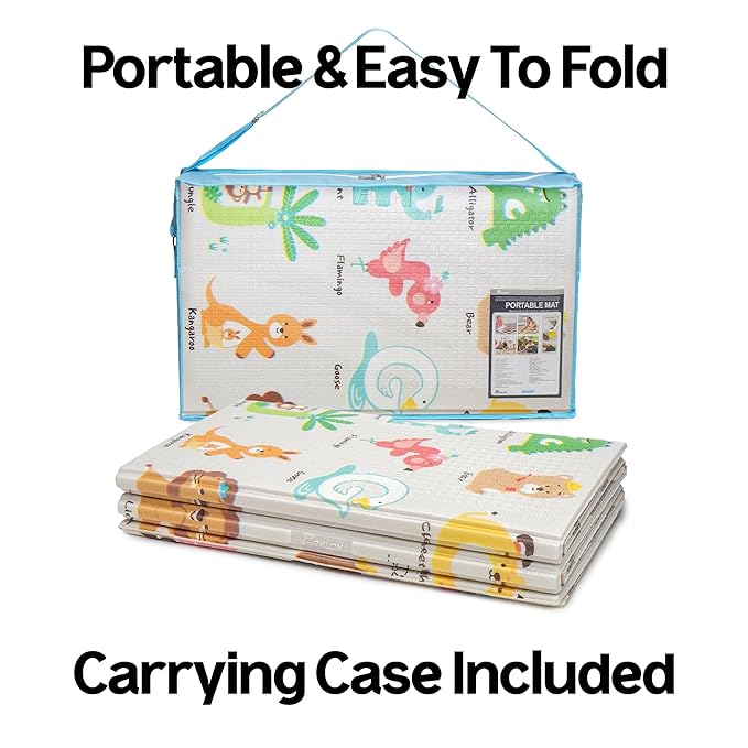 Baby Foldable Play Mat for Baby - Hello Bear ABC Design Floor Mats design - Perfect Tummy Time Mat & Nursery Rug - Portable Playroom Rug, Double-Sided, Waterproof, Made in Korea - Large 79" x 55"