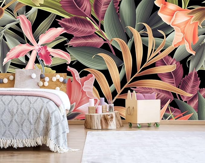 Banana Leaf Large Wallpaper Tropical Flower Wall Mural for Living Room Bedroom Dining Room(Not Self-Adhesive)