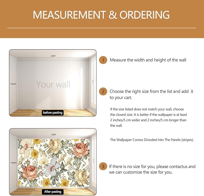 Vintage Floral Wallpaper Pink and Yellow Peony Flower Wall Mural for Living Room Bedroom（Not Peel and Stick）