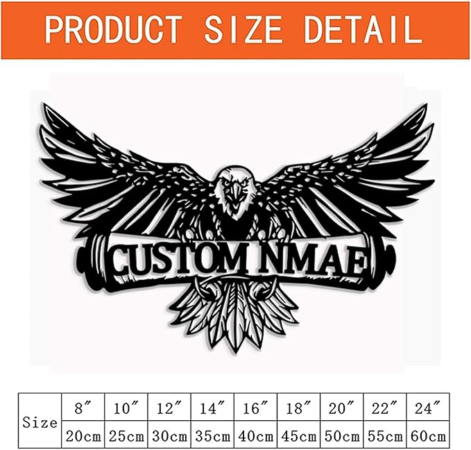 Personalized Eagle Metal Wall Art, Custom Name Sign, 8-24 Inch Black Iron Wall Decor for Indoor Outdoor, Nature-Themed Home Decoration
