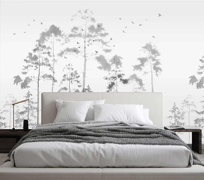 Grey Forest Tree Wallpaper Large Art Wall Mural for Bedroom Livingroom Dining Room (Not Self-Adhesive)