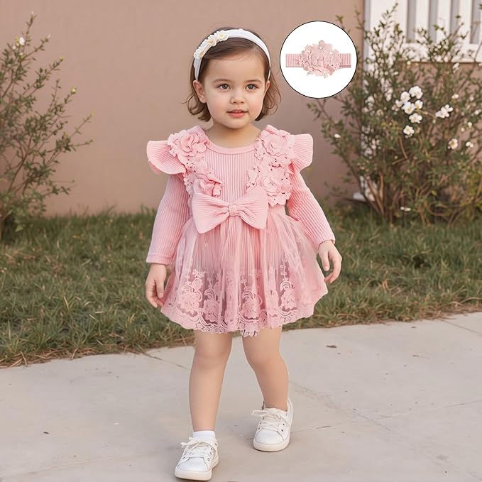 Giraropa Baby Girl Fall Winter Clothes Long Sleeve Romper Dress + Socks + Headband Newborn Infant Cute Casual Outfits