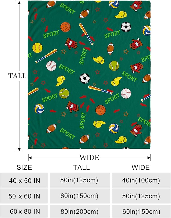 Ultra Soft Fleece Blanket- Lightweight & Warm Throw Blanket for Couch, Cozy Plush Sherpa Blanket for Adults Kids, Durable & Easy Care (Sport Balls, 50x60 in)