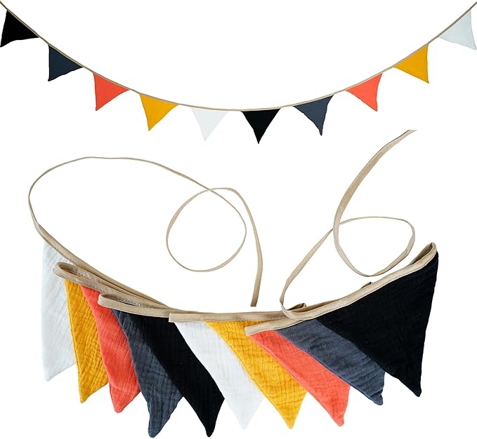 Fabric Bunting Banner, 2 Pack Handmade Neutral String Banner Each 8.5 ft 10 Flags Nursery Wall Hanging Wedding Birthday Home Baby Shower Party Decoration Bunting (Orange Black)