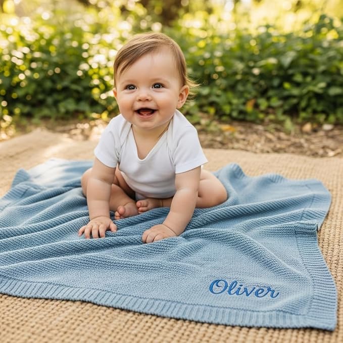 Personalized Baby Blanket - 100% GOTS Certified Organic Cotton - Custom Baby Blanket for Boys and Girls - Embroidered Swaddle, Customized Baby Name Blankets (Green)