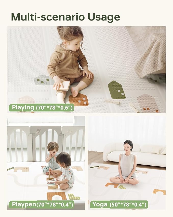 Baby Play Mat Foldable Baby Floor Play Mat 0.6" Thick Soft Foam Playmat for Babies Reversible Waterproof Padded Playmats Portable Baby Crawling Mat for Indoor Outdoor(70"*78"*0.6")