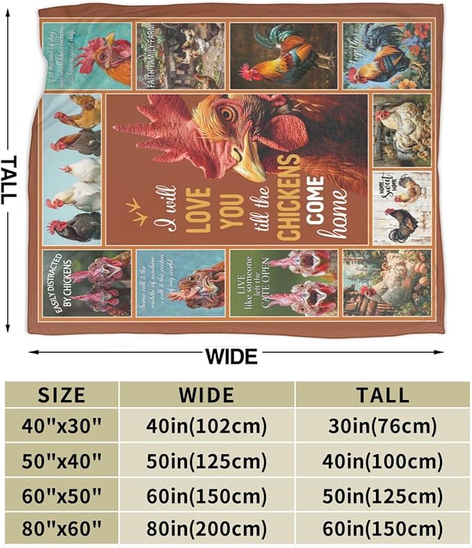 Chicken Blanket Rooster Throw Blanket Flannel Animals Stuff Merch Cozy Decor Fleece Plush Fuzzy Warm Soft Lightweight Bedding Gifts for Chicken Lover Women Men Girl Boy Couch 60"X50"
