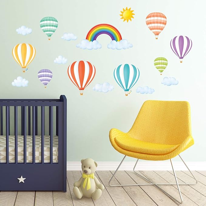 DECOWALL DS8-1801 Rainbow and Hot Air Balloons Kids Wall Stickers Wall Decals Peel and Stick Removable Wall Stickers for Kids Nursery Bedroom Living Room Decor