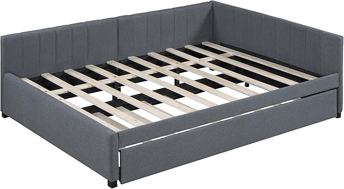 Harper & Bright Designs Full Size Upholstered Daybed with Trundle Sofa Bed Frame for Boys Girls Kids Adults Toddler No Box Spring Needed, Linen Fabric(Gray)