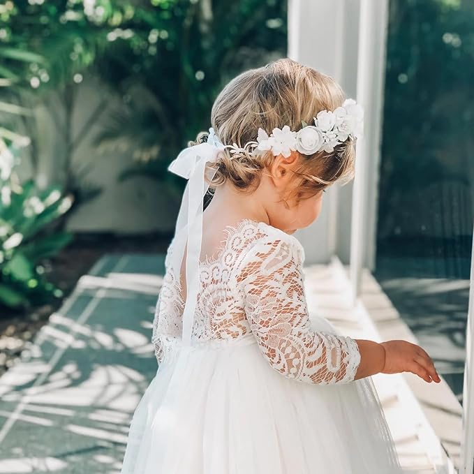 White Flower Crown for Girls First Communion Kids Floral Headband Child Hair Accessories Birthday Party Photo Prop