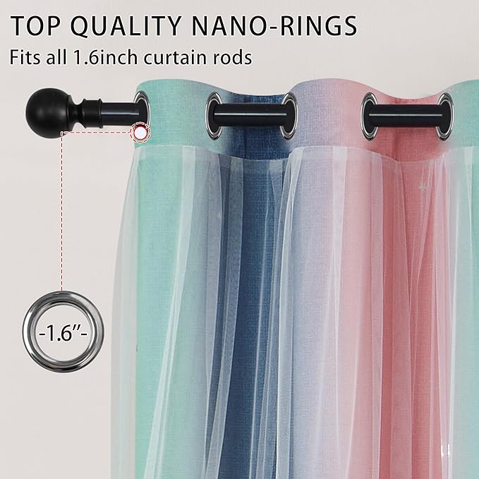 XiDi Pink Grey Green Girls Curtains for Bedroom Rainbow Blackout Short Curtains for Kitchen Cafe Window Room Darkening Kids Childs Nurser Room Wall Decor 54 inches Long 34 inches Wide 2 Panels Set