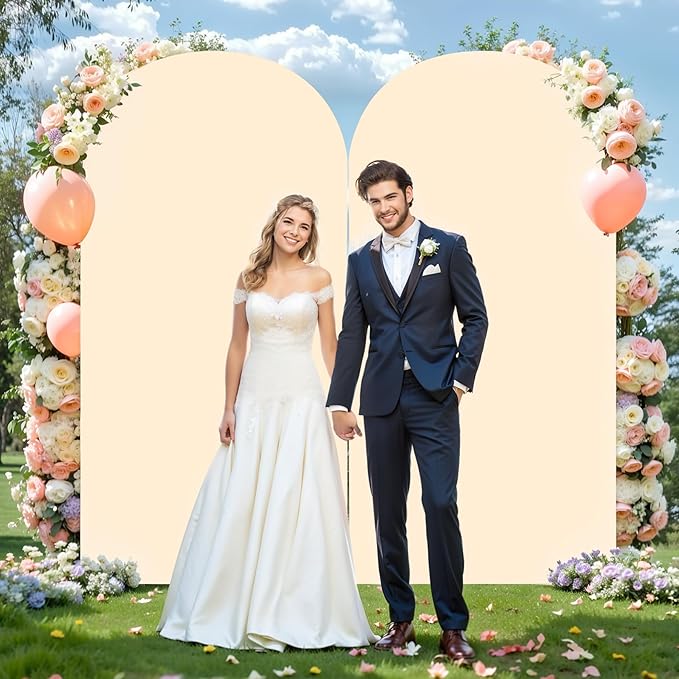 Champagne Arch Cover 6.6FT Spandex Fitted Wedding Arch Stand Covers Round Top Chiara Arch Covers Stretchy Backdrop Cover for Birthday Party Ceremony Banquet Decoration