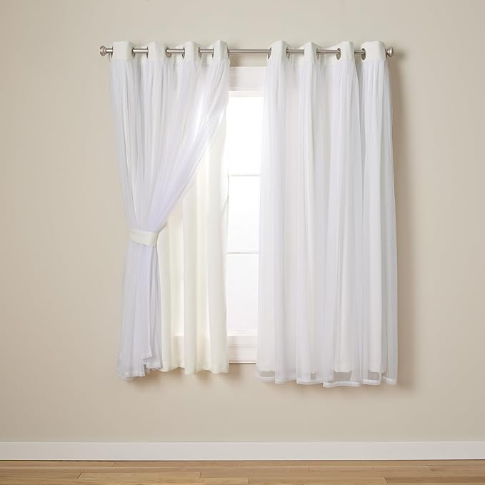 TOWN & COUNTRY LUXE Talia Double Layer Indoor Curtains, Sheer and Room Darkening Blackout, Grommet Top, Energy Efficient, 2-Pack Set, 52"x63", Vanilla