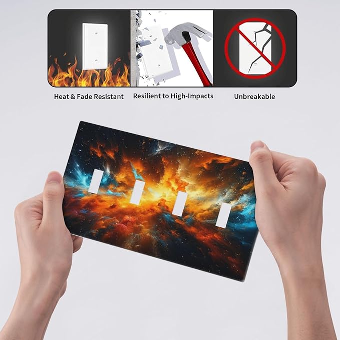 Light Switch Cover Cosmic Outer Space Nebula Explosion 4 Gang Switch Plate Covers Quad Toggle Wall Plates Decorative Switchplate Electrical Faceplate for Bathroom Home Decor