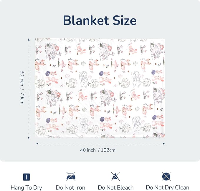 Baby Blankets for Girls, Reversible Super Soft Blankets for Toddlers with Cotton Front and Dotted Fleece Backing, Lightweight and Warm Crib Blanket for All Seasons 30"x40"(Bunny)