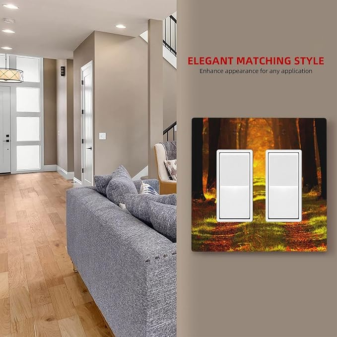 Rustic Nature Tree Autumn Maple Leaf 2 Gang Double Rocker/Decora Light Switch Cover Decorative Wallplate Gold Fall Leaves Woodland Park Foliage Tree Gfci Electrical Faceplate Home Bedroom Art Decor