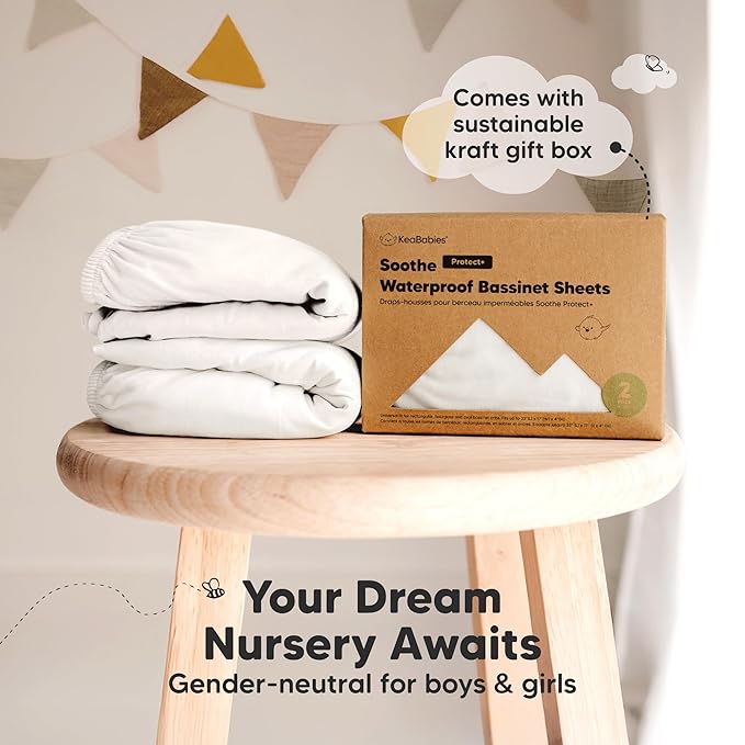 2-pk Waterproof Bassinet Sheets Girls, Boys, Cotton - 33x17 Universal Bassinet Mattress Pad Protector Cover, Compatible with Graco,Baby Delight,Chicco,Halo Bassinest Swivel Sleeper Fitted (Soft White)