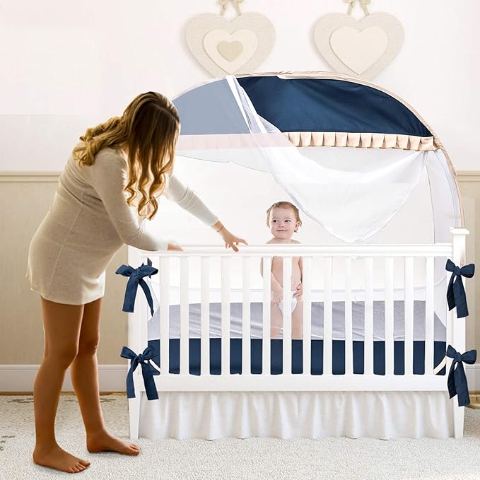 Safety Crib Tent,Safety Pop Up Tent for Baby Crib,Crib Tent Cover to Keep Baby from Climbing Out and Mosquito bite