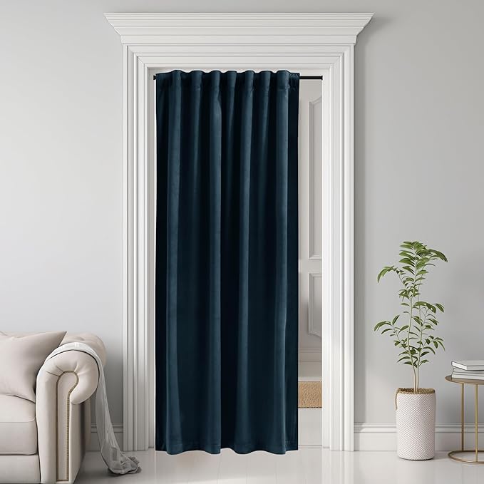 StangH Navy Blue Doorway Curtain 80 inches Long Super Soft Velvet Thermal Insulated Room Divider Blackout Privacy Protect Drapes for Bedroom Sliding Door Closet, W42 x L80, 1 Panel