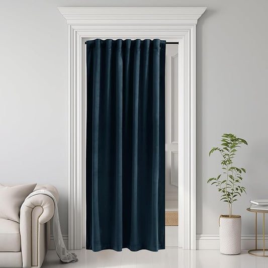 StangH Navy Blue Doorway Curtain 80 inches Long Super Soft Velvet Thermal Insulated Room Divider Blackout Privacy Protect Drapes for Bedroom Sliding Door Closet, W42 x L80, 1 Panel