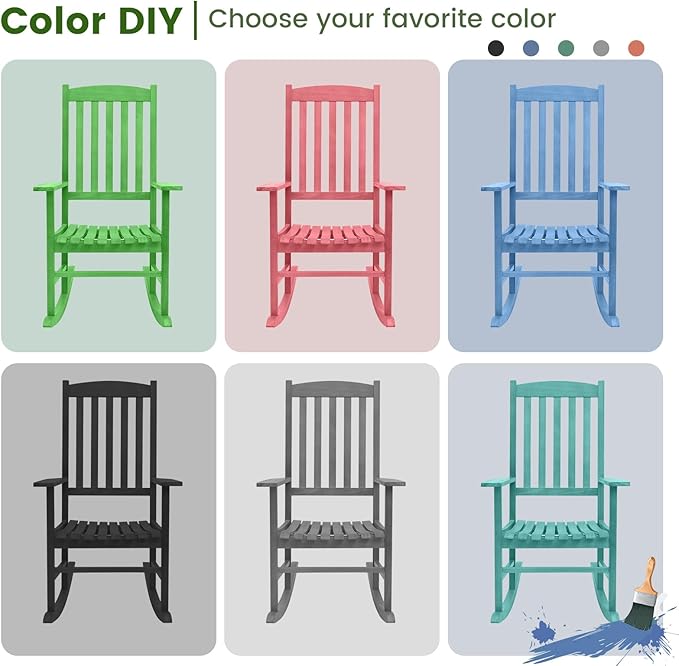 Giantex Wood Outdoor Rocking Chair - Eucalyptus Rocker Chair with Stable & Safe Rocking Base, High Backrest, Slatted Patio Rocker for Garden, Poolside, Courtyard Outdoor Rockers, Porch Rocker (1)
