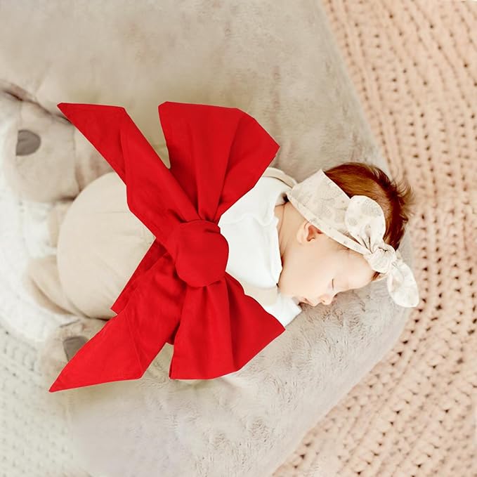 Newborn Swaddle Sash, Soft Cotton Bow Decorative Strap for Swaddles, Adorable Maternity Bow Sash, 70x5.5 Inch, Red