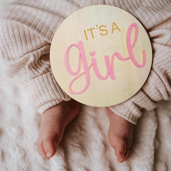 2Pcs Baby Announcement Sign Set, 5.9 Inch Hello World Newborn Sign and IT’S A Girl Welcome Signs, Baby Name Sign with Ink Pad for Hand & Footprints, 3D Wooden Birth Gifts for Hospital Shower Nursery