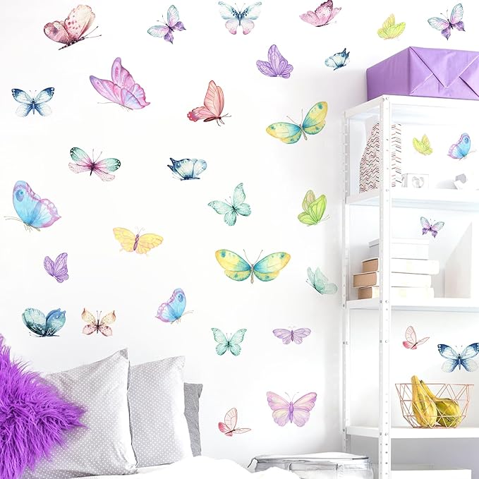 Colorful Butterfly Wall Decals Removable DIY Butterfly Wall Stickers Peel and Stick Butterflies Wall Decor Stickers for Kids Girls Bedroom Nursery Bathroom Decorations DZY126
