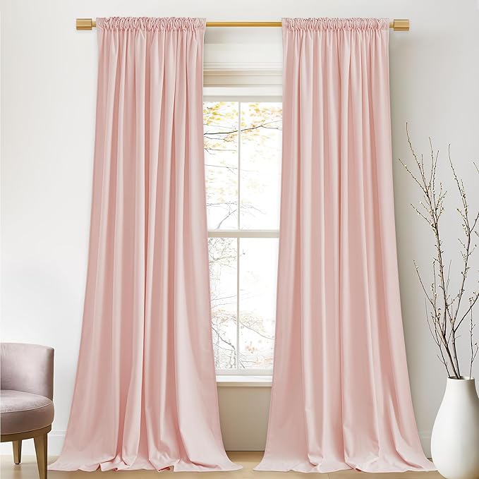 StangH Baby Pink Velvet Curtains 96 Inches Long, Room Darkening Super Soft Drapes with Rod Pocket Back Tab Styling for Living Room Bedroom, Thermal Insulated Window Treatment, W52 x L96 inch, 2 Panels